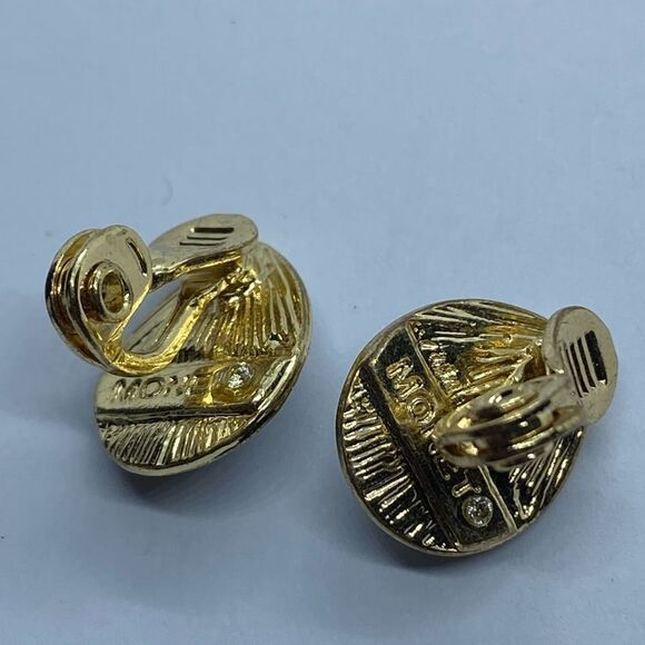 Monet Elegant Vintage Gold Tone Black Rhinestone Clip On Teardrop Earrings - Picture 2 of 4